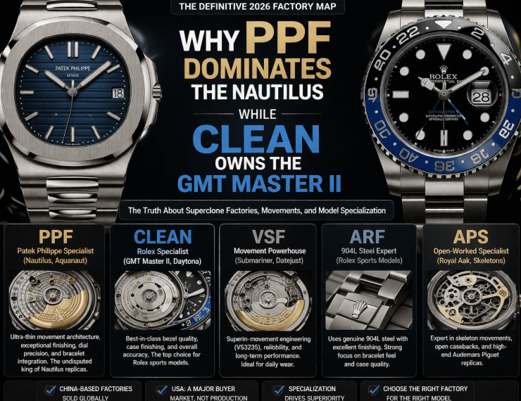 The Definitive 2026 Factory Map: Why PPF Dominates the Nautilus while Clean Owns the GMT Master II