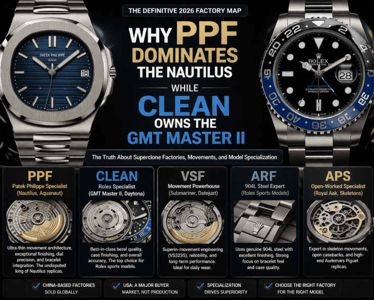 The Definitive 2026 Factory Map: Why PPF Dominates the Nautilus while Clean Owns the GMT Master II